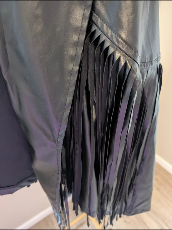 Black Fringe Faux Leather Jacket - Women - Picture 4 of 5